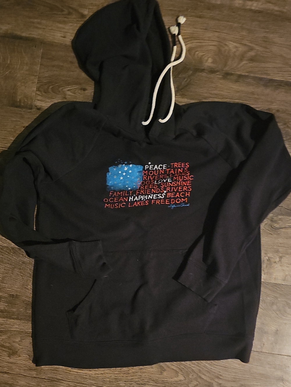 Life Is Good Hoodie Peace Love Word Print Women Sweatshirt Medium Black